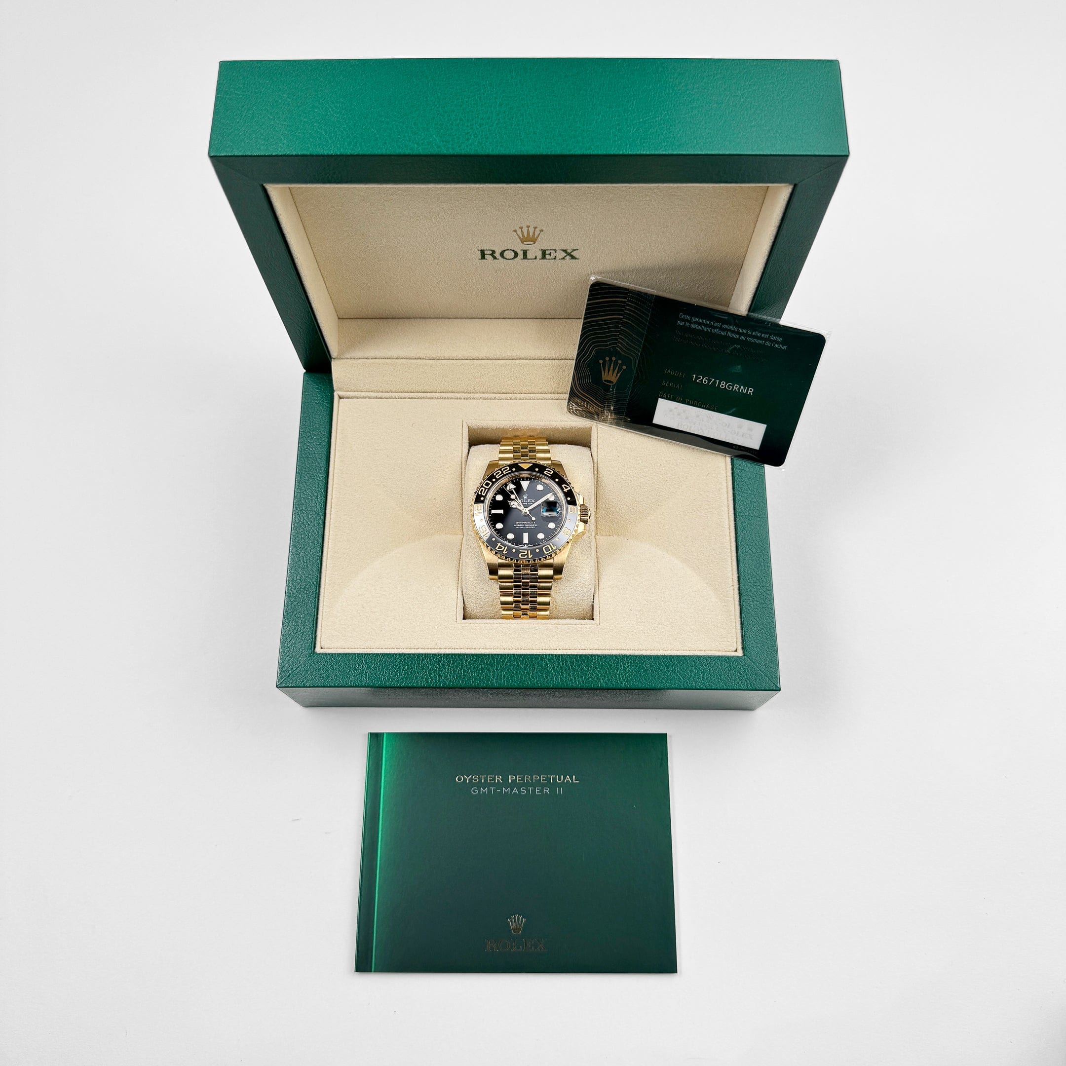 Rolex GMT-Master II 3285 V3 – Swiss Super Clone 126718GRNR Yellow Gold Black Dial Jubilee (2023)