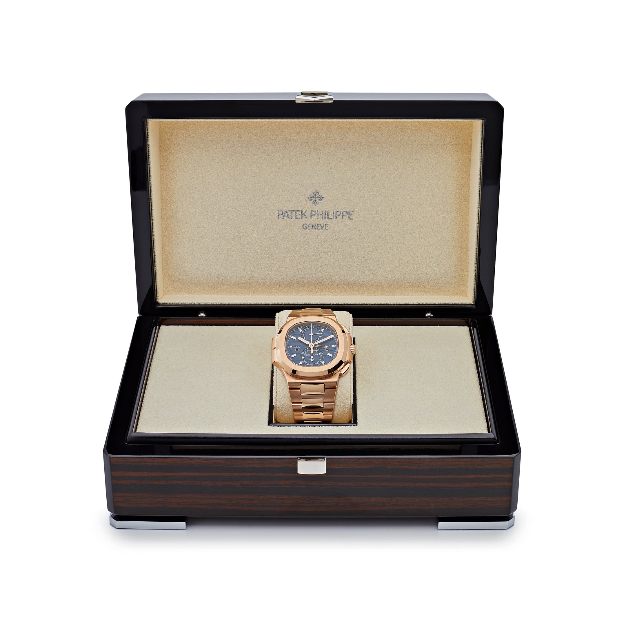 Patek Philippe Nautilus 3285 V3 – Swiss Super Clone 5990/1R-001 Travel Time Flyback Chronograph Rose Gold Blue Dial (2025)